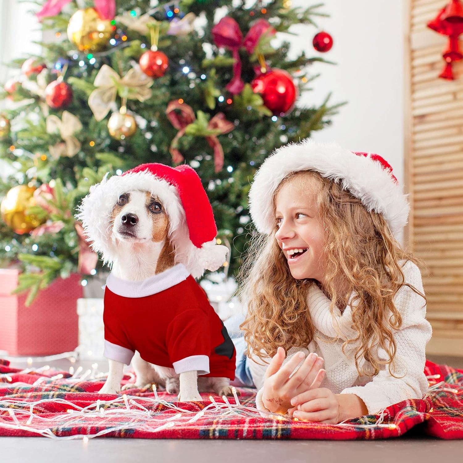 3-Piece Holiday Pet Apparel Set - Santa Claus, Snowman, and Elf Designs - Large, Cotton/Polyester Blend